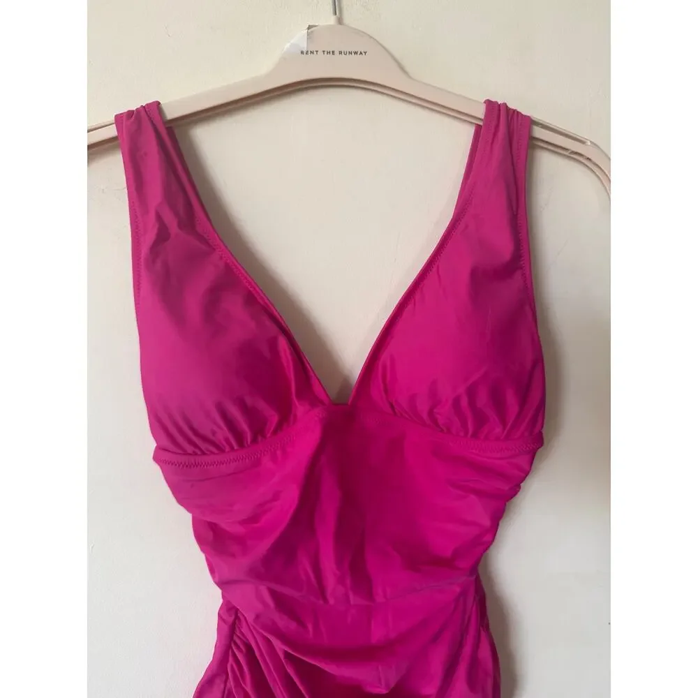 NWT J. Crew Ruched V-neck One-Piece Swimsuit Women's 6 Radiant Fuchsia Pink